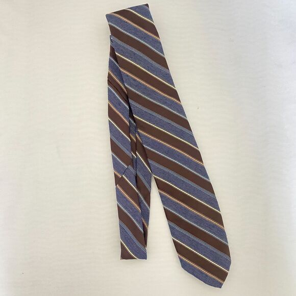 #7710 Hauline Trigere Blue and Brown Mens Striped Necktie, Tie - Picture 1 of 11